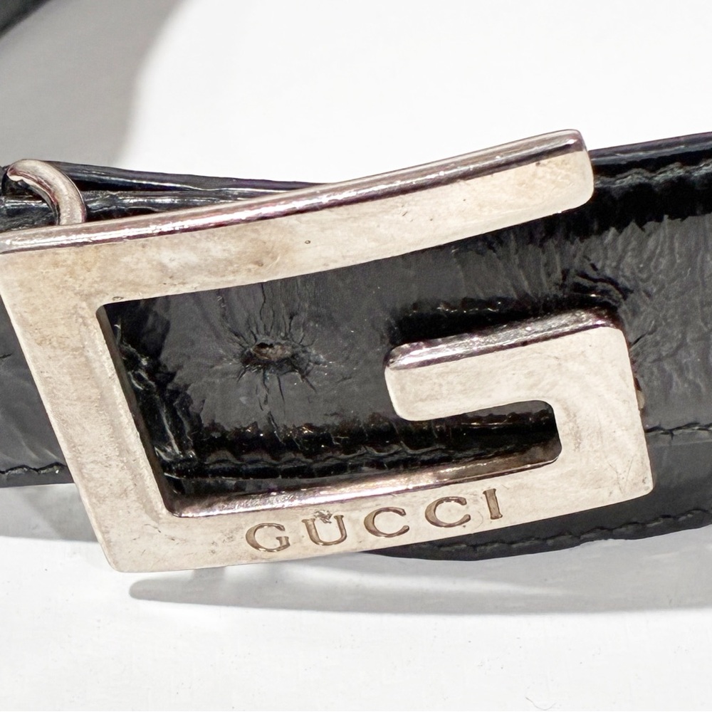 Gucci 90s Era G Logo Skinny Belt with Box Black Patent Leather - Picture 2 of 5